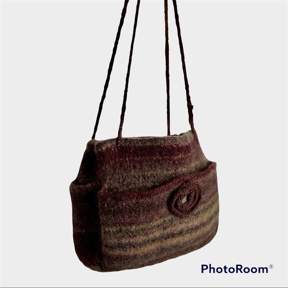 Artisan Handmade Ombre Brown Felted‎ Wool Yarn Purse Shoulder Bag - Picture 2 of 9